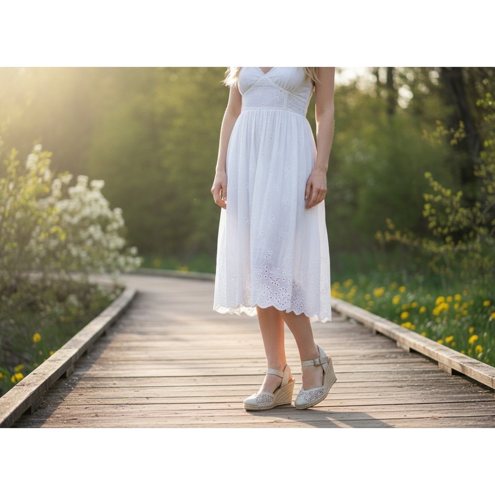 Kelly‎ & Katie Baylor Beige Crochet Lace Espadrille Wedge Sandals Womens 8.5M